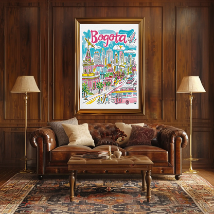 Bogota Colombia Colorful Urban Skyline Travel Poster