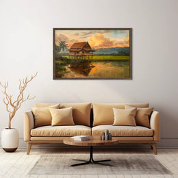 Tropical Sunset Stilt House Art Print Decor