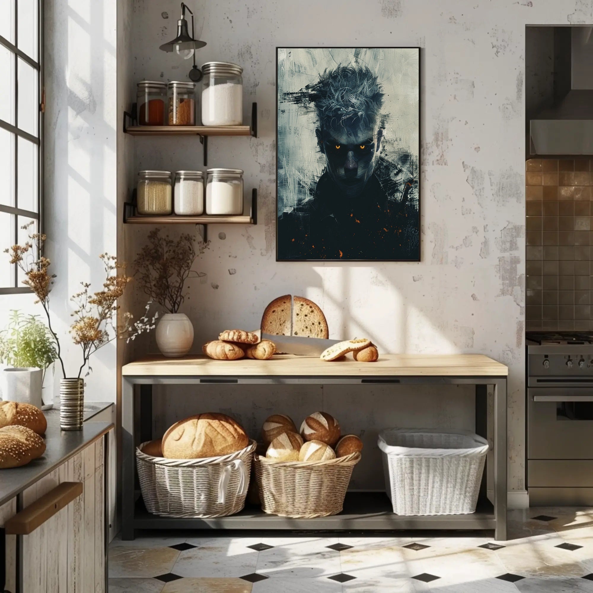 Dark Fantasy Poster: Mysterious Eyes, Abstract Background PosterGoat