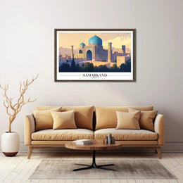 Serene Blue Domes of Samarkand Cultural Heritage Poster