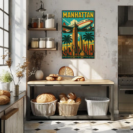 Vibrant Manhattan Skyline Art-Deco Travel Poster