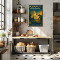 Sacramento Cityscape Vintage Travel Poster