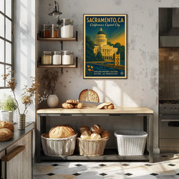 Sacramento Cityscape Vintage Travel Poster
