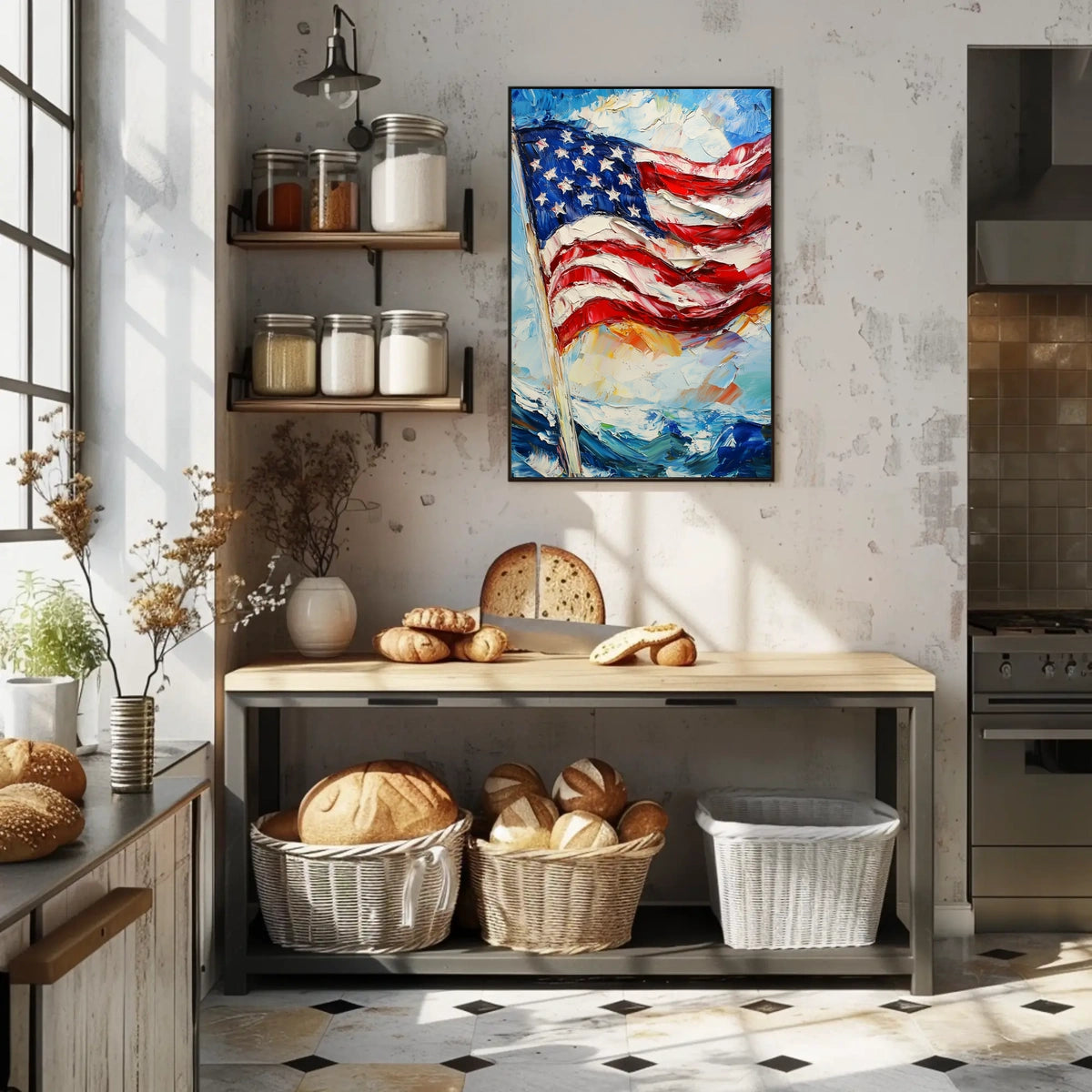Large American Flag Waving Abstract Artwork Poster