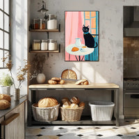 Morning Cat Cafe Poster Vintage Travel Wall Art Print