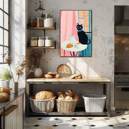 Morning Cat Cafe Poster Vintage Travel Wall Art Print