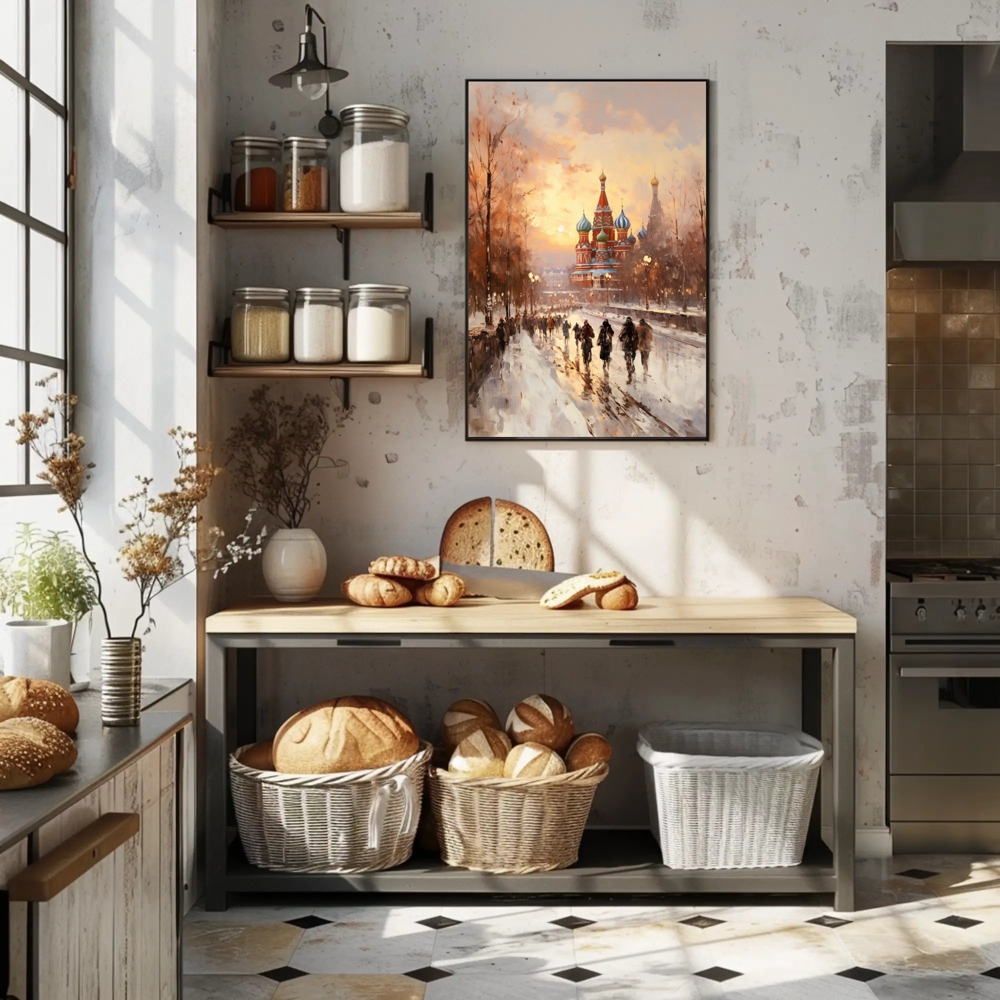 Winter Stroll By St. BasilS Cathedral Poster