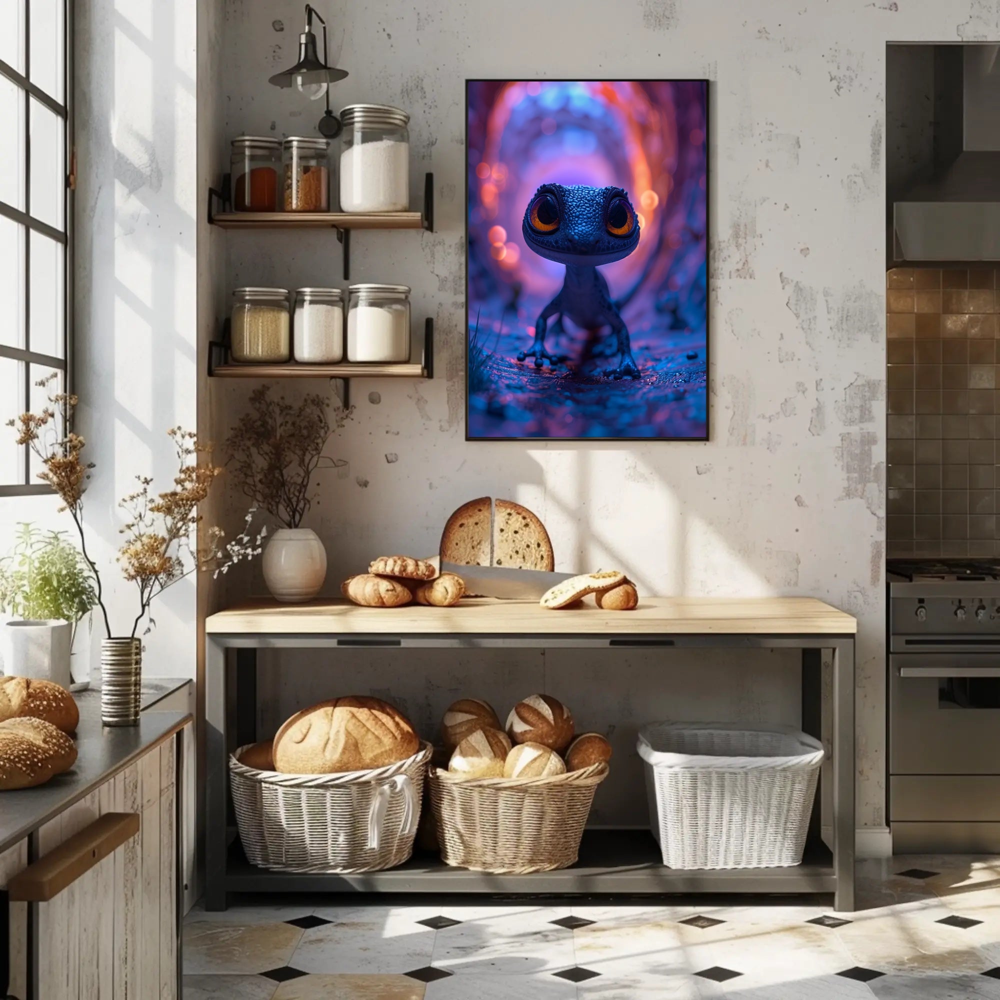 Vivid Gecko in Fantastical Setting Fantasy or Mythology Poster PosterGoat