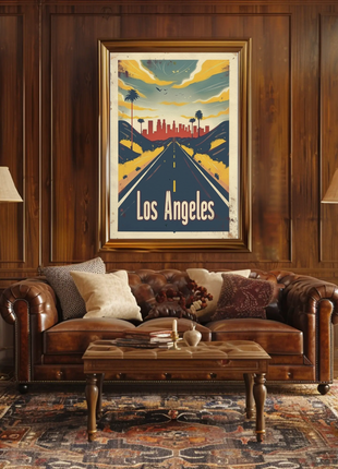 Los Angeles Desert Road City Skyline Sunset Travel Poster