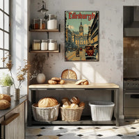 Historic Edinburgh Street Scene Vintage Urban Cityscape Poster
