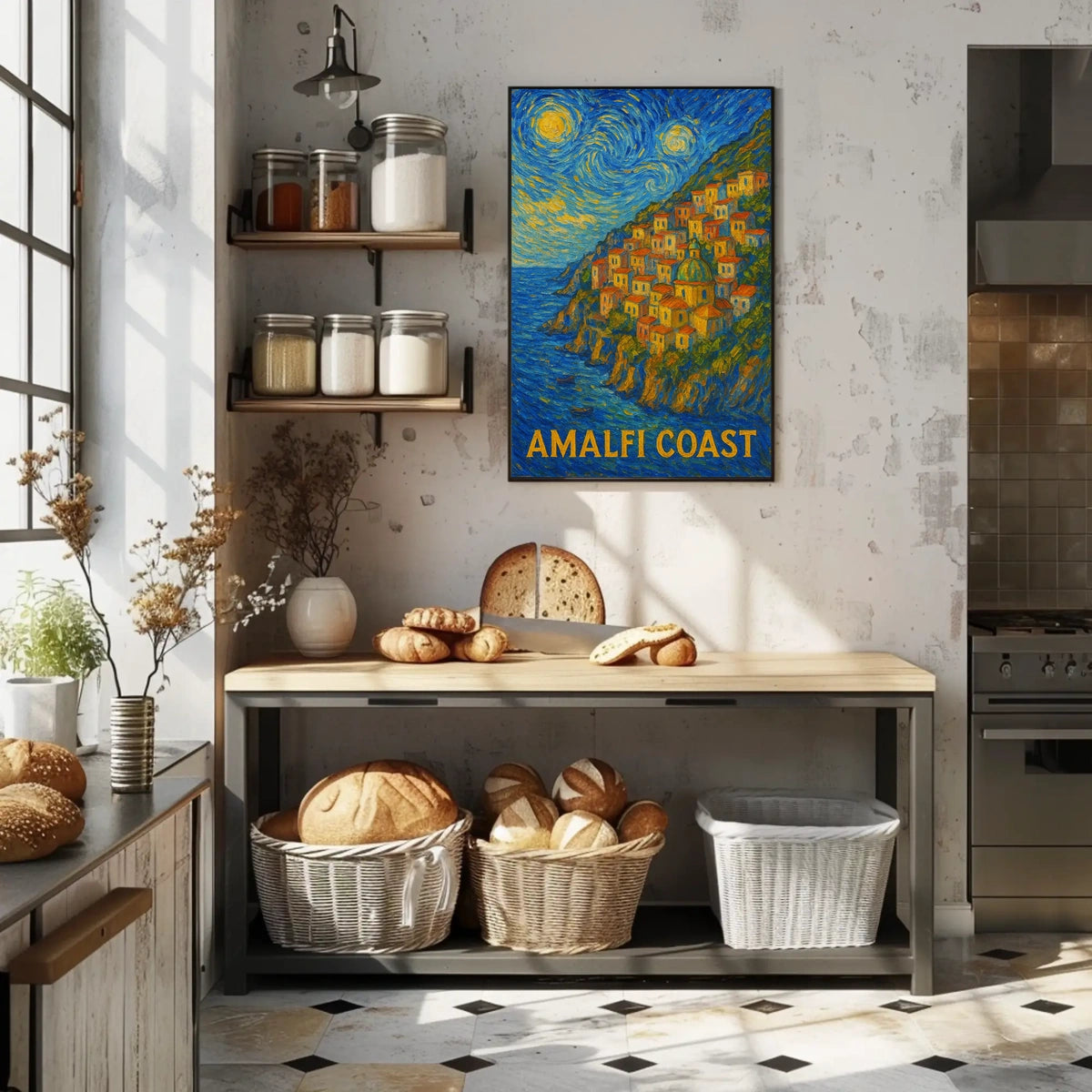 Amalfi Coast Starry Night Style Poster