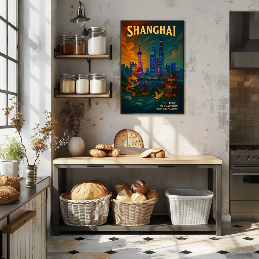 Shanghai's Vibrant Fusion Cityscape Urban or Cityscape Poster PosterGoat