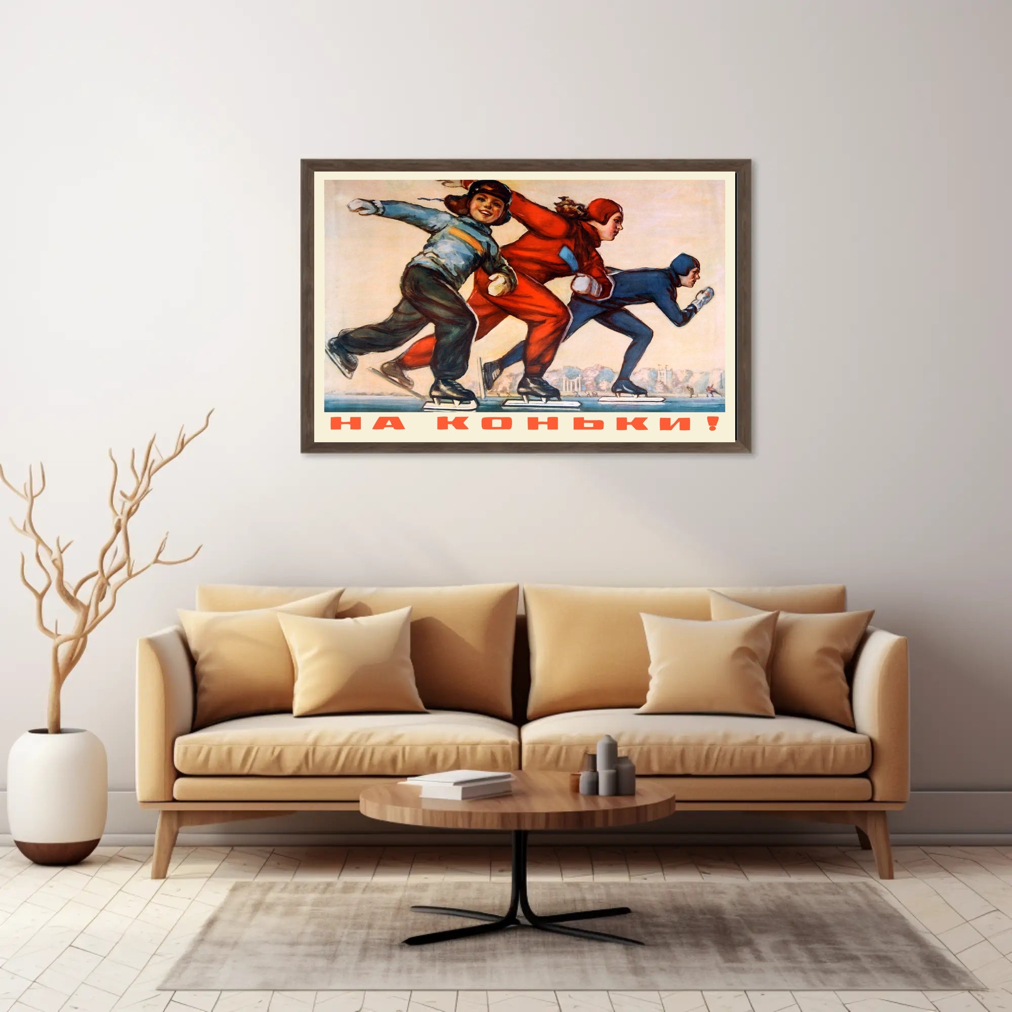 Speed Skating Action: Dynamic Mid-Century Sports Poster
