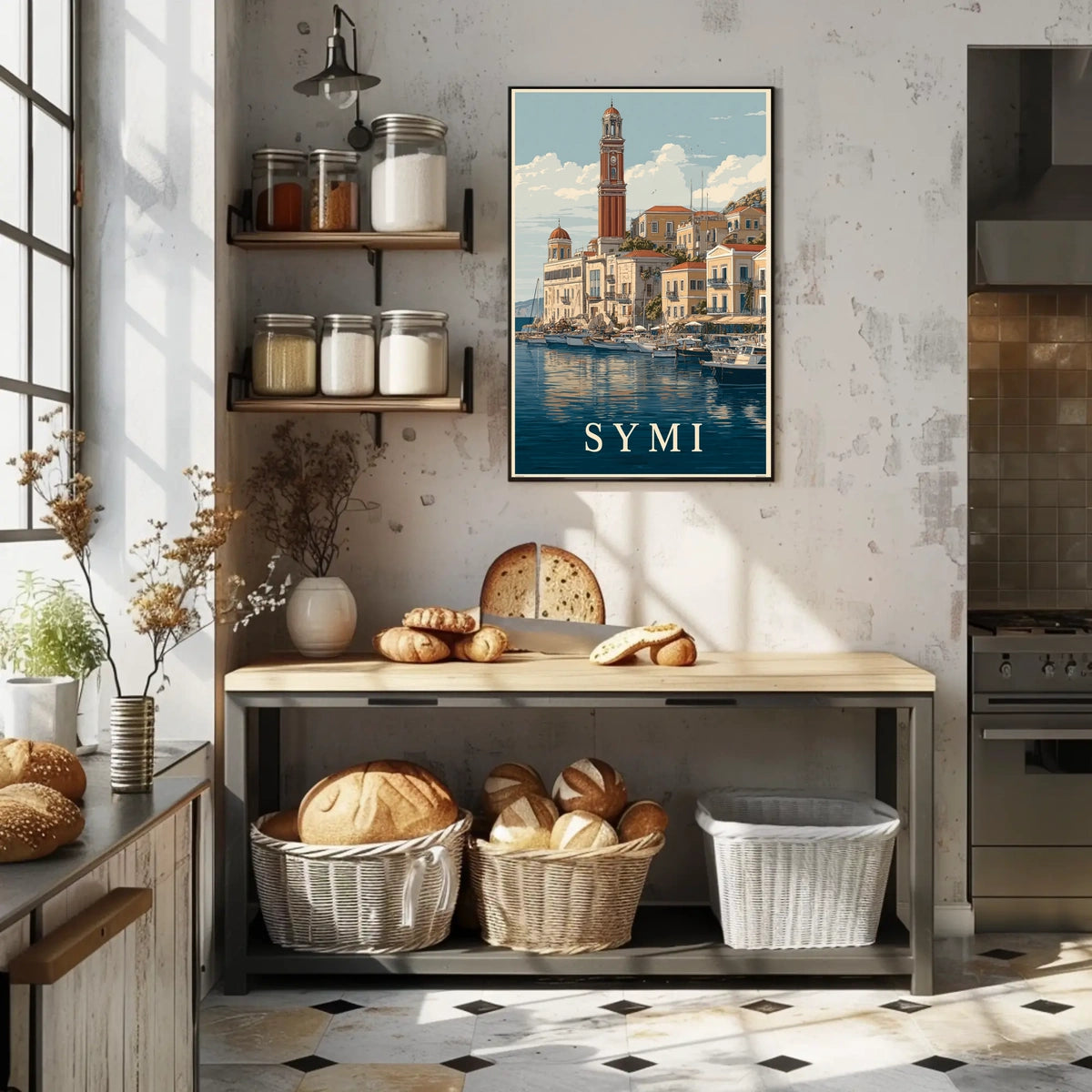 Symi Harbor Illustration Poster