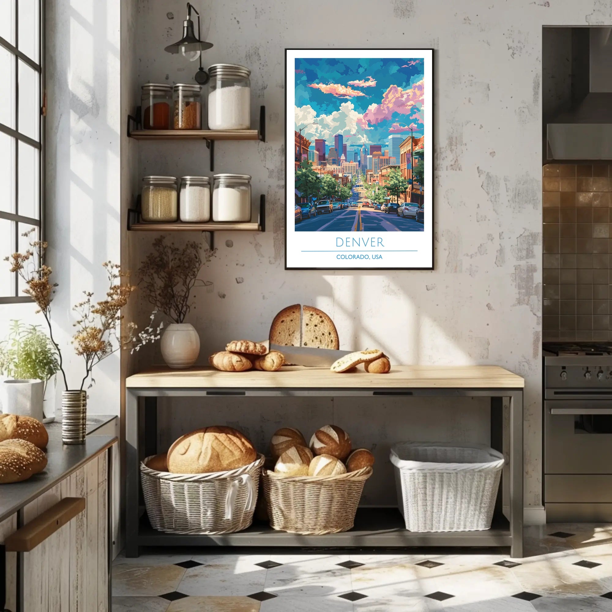 Denver Skyline Vibrance: Modern Urban Cityscape Poster