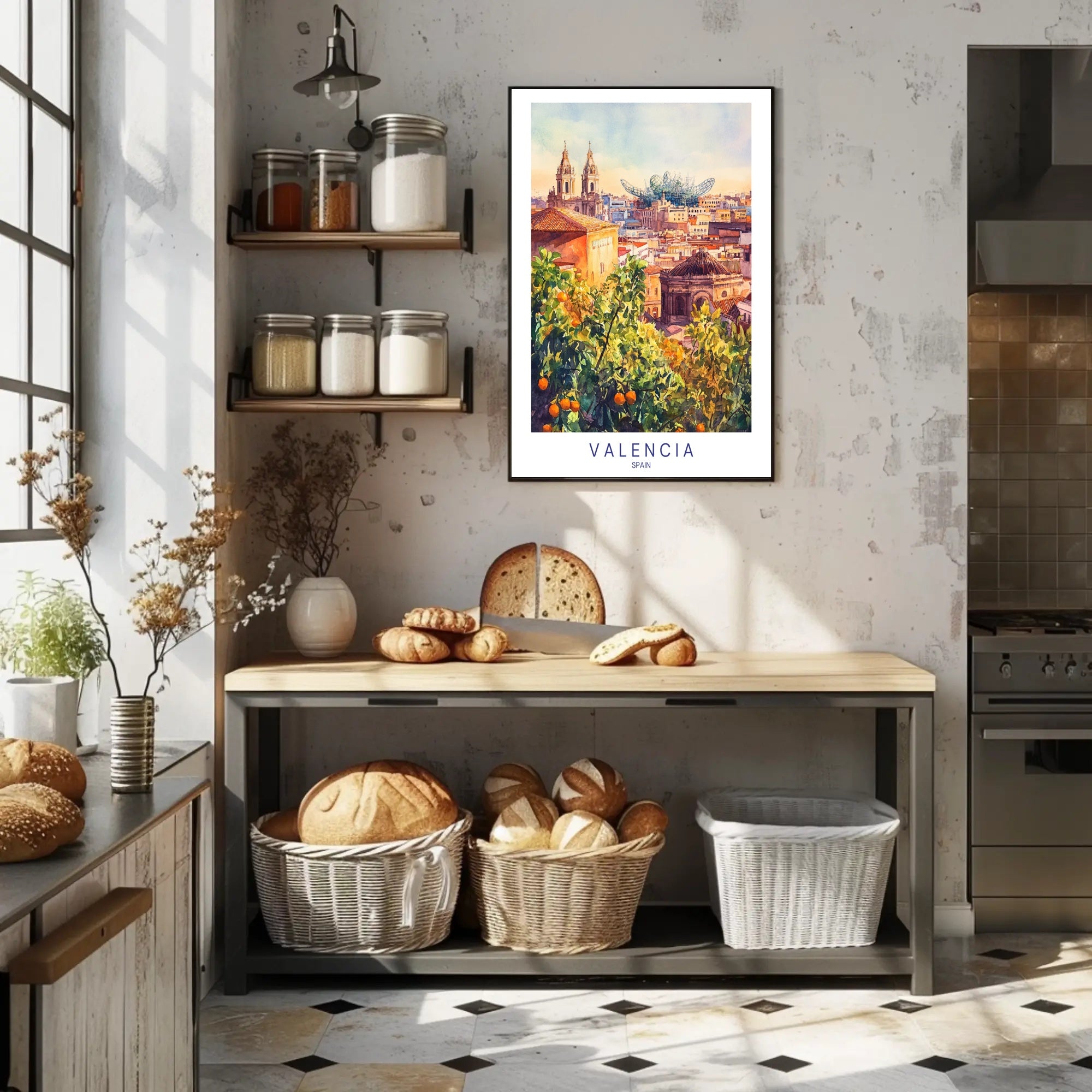 Valencia Skyline Poster PosterGoat