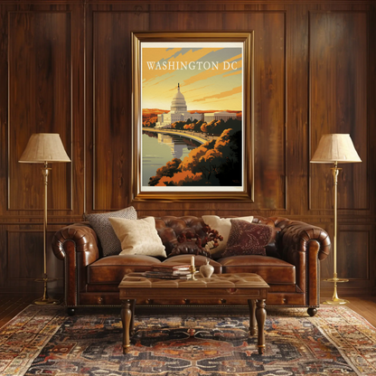 Washington DC Capitol Waterfront Sunset Travel Poster