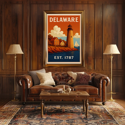 Delaware Coastal Lighthouse Colonial Home Travel Poster