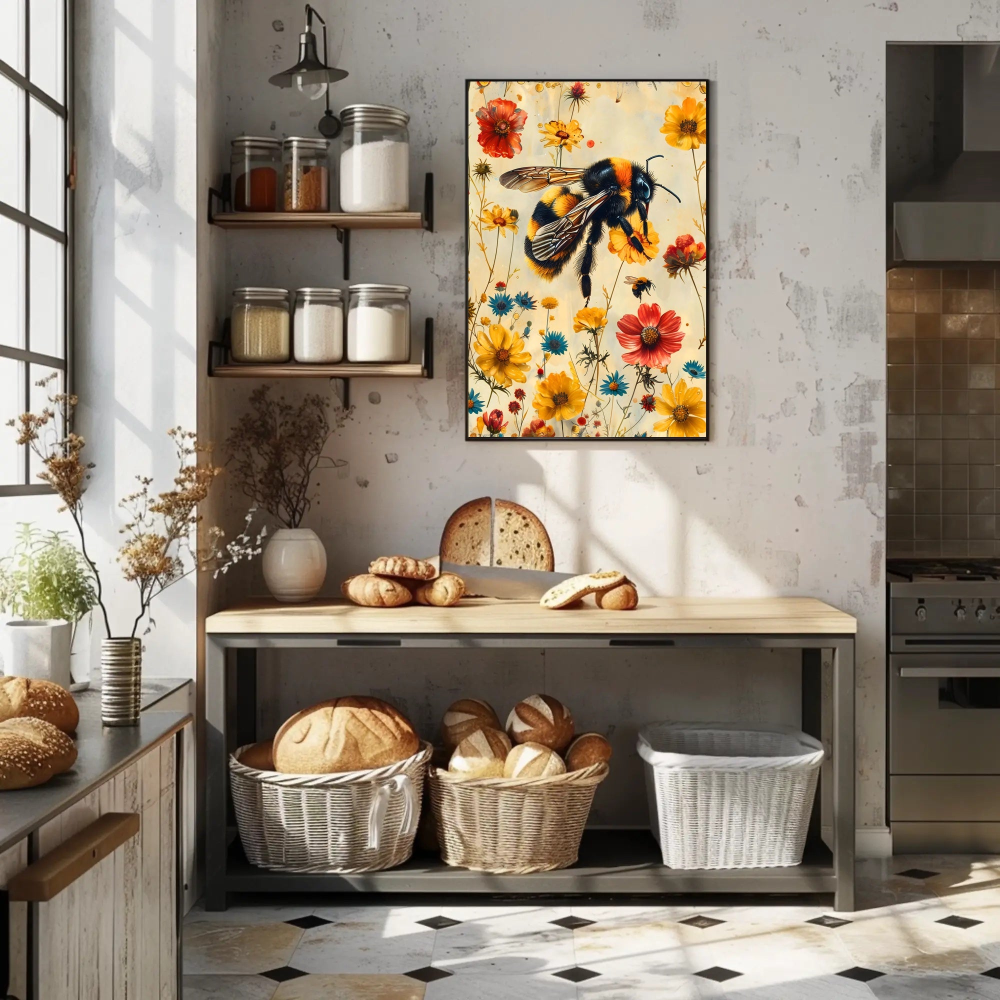 Vibrant Bee Meadow Art Print: Animal Poster