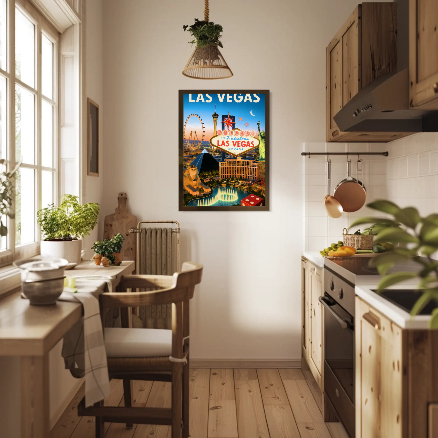 Las Vegas Iconic Landmarks Night Lights Vintage Travel Poster