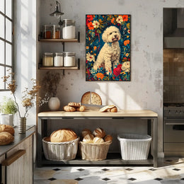 Fluffy Dog in Flower Garden Animal Poster