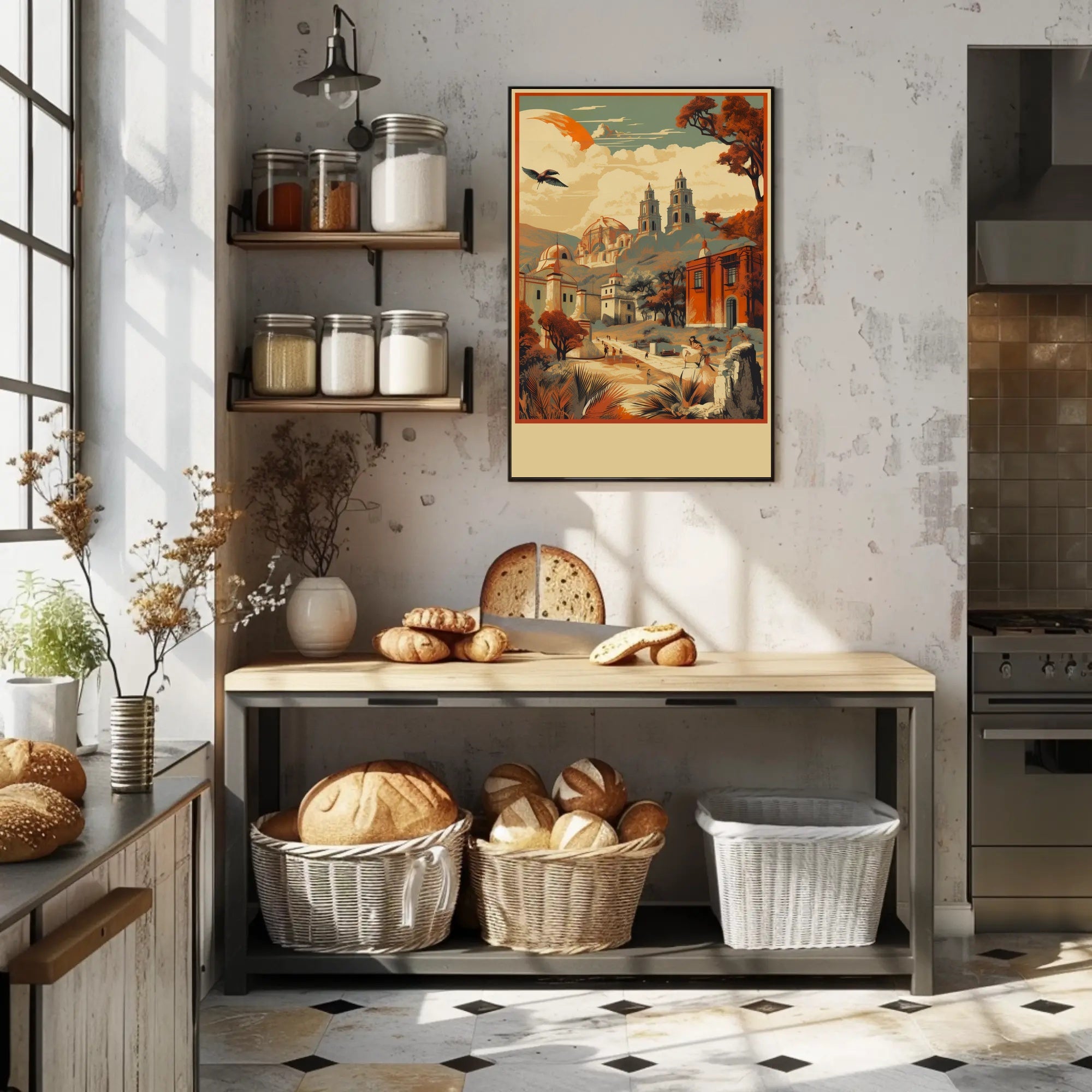 Serene Village Landscape Poster