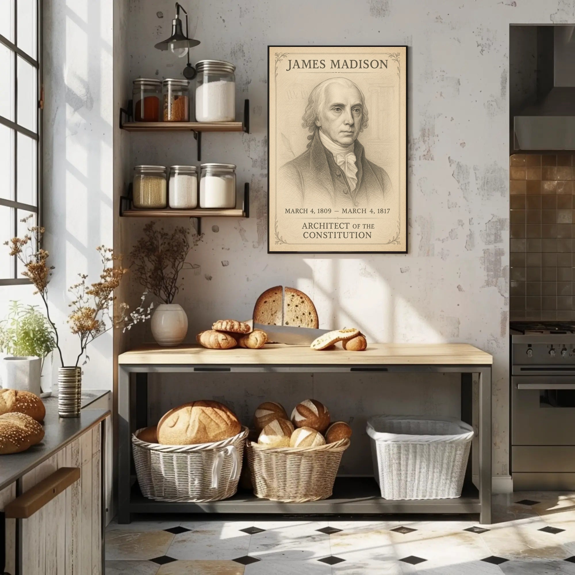 James Madison 4th President Sketch Poster Art Print PosterGoat
