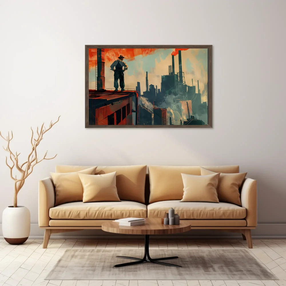 Industrial Progress: Bold Worker Factory Art Poster