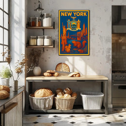 New York City Poster Vintage Landmarks Travel Wall Art