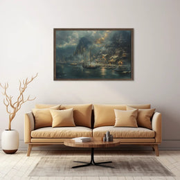 Harbor Scene: Nostalgic Maritime Fantasy Art Poster