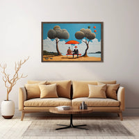 Whimsical Outdoor Scene with Suited Figures - Artistic Poster