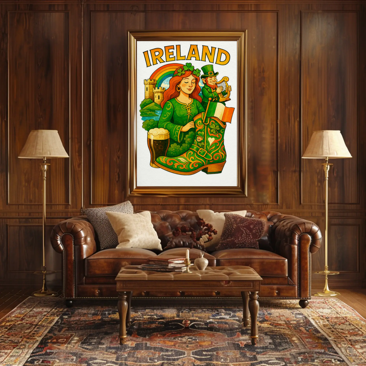 Ireland Folklore Rainbow Guinness Travel Poster