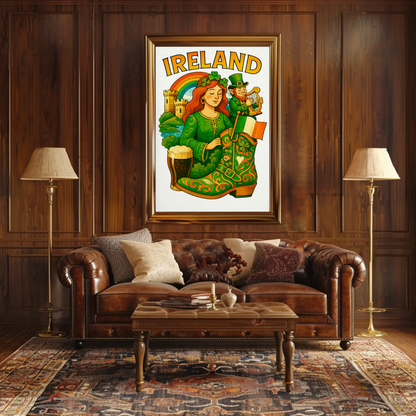 Ireland Folklore Rainbow Guinness Travel Poster