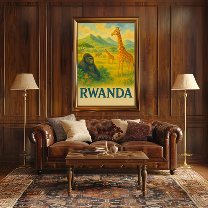 Rwanda Safari Animals Valley Scene Travel Poster