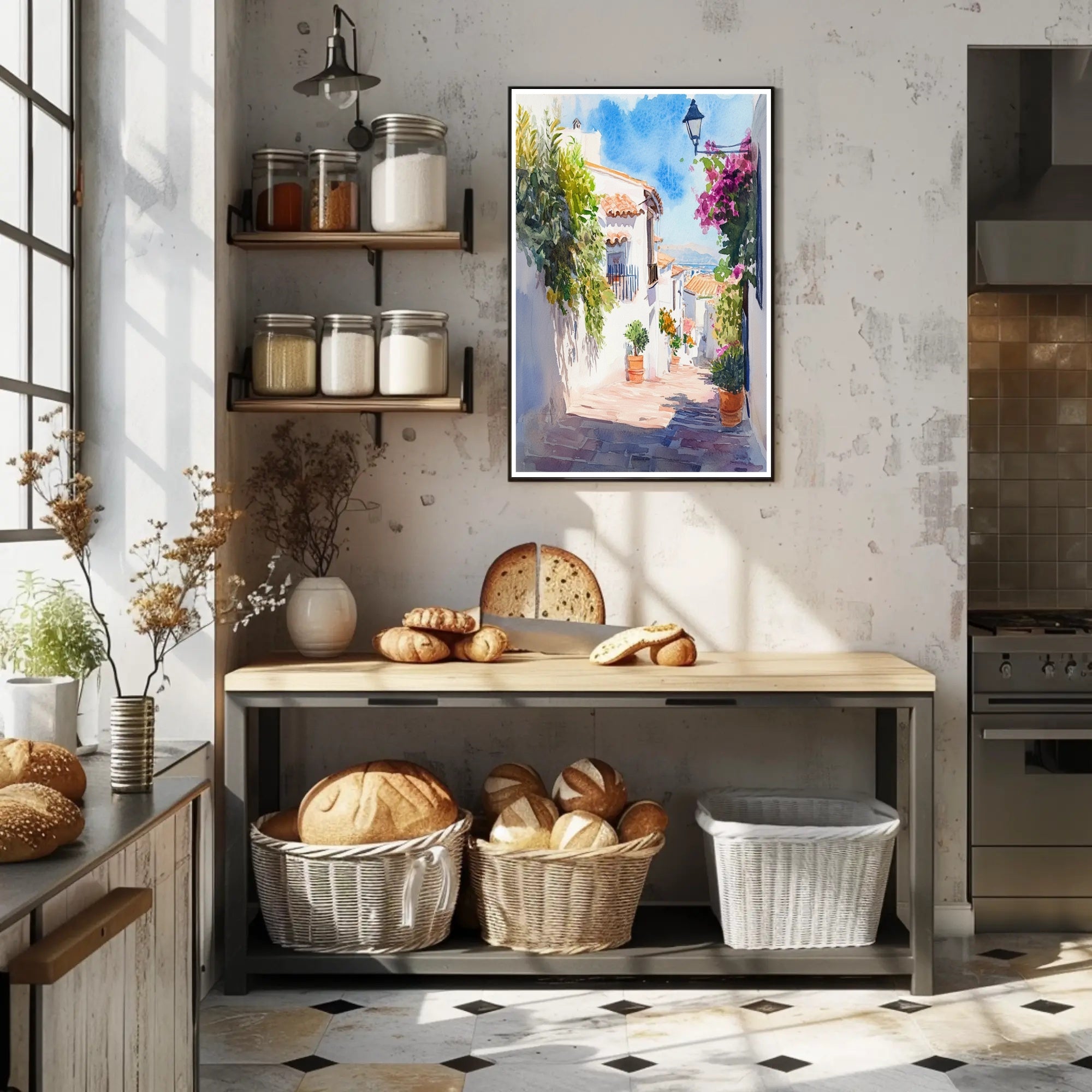 Sunlit Mediterranean Alley Poster PosterGoat