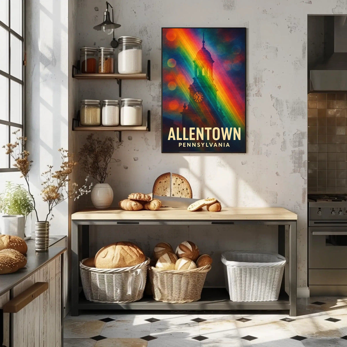 Allentown Clock Tower Vibrant Modern Art Urban Cityscape Rainbow Gradient Poster