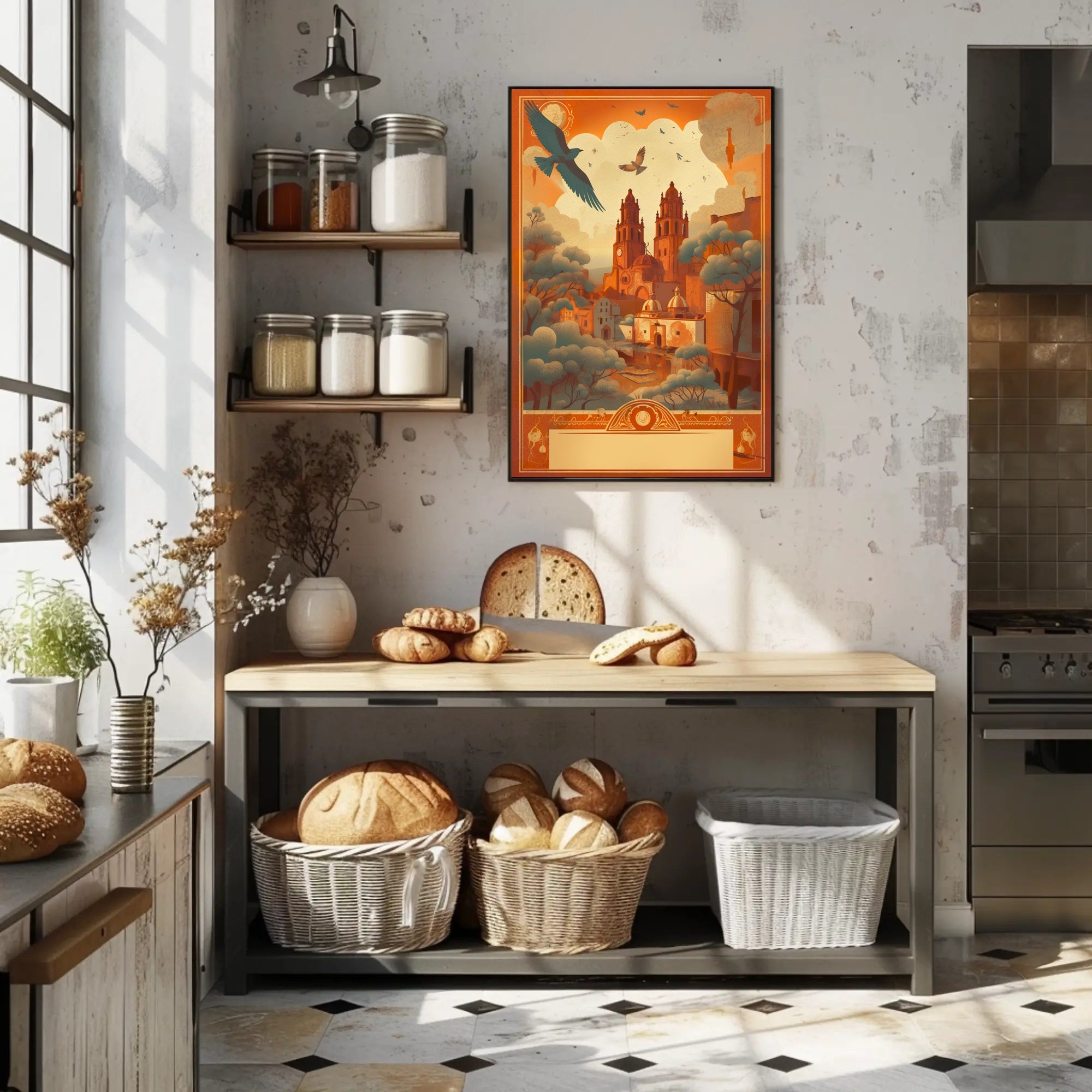 Dreamy Cityscape with Birds Poster