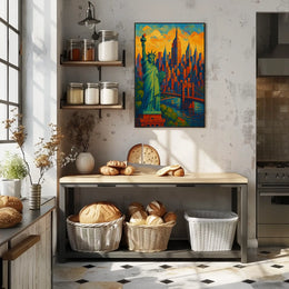 New York City Skyline Vibrant Poster Modern Wall Art