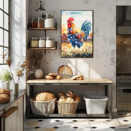 rooster crowing proudly at sunrise Poster