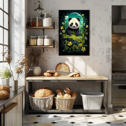 Panda in Whimsical Forest Cartoon Art Poster