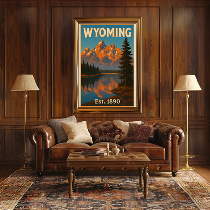 Wyoming Grand Tetons Mountain Lake Reflection Travel Poster