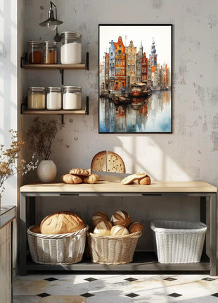 Amsterdam Canal View: Watercolor Serenity Travel Poster