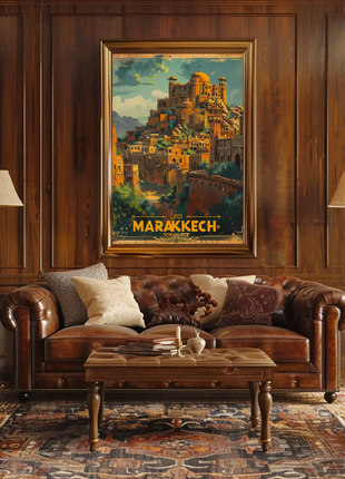 Marrakech Morocco Mountains Palaces Architecture Sunset Travel Poster
