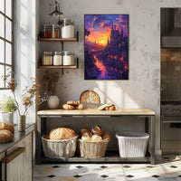 Enchanted Castle Fantasy Sunset Art Poster