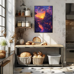 Enchanted Castle Fantasy Sunset Art Poster