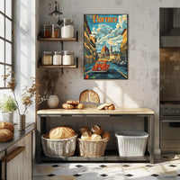 Florence Cathedral scene with vintage car  poster