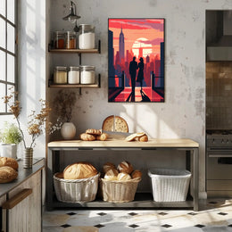 Sunset Silhouettes In The City Poster