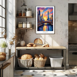Chicago Skyline At Sunset Poster