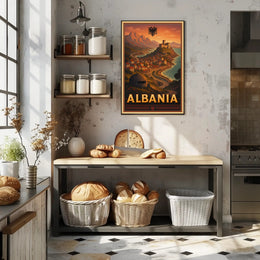 Albanian Coastal Vintage Scene Travel Poster