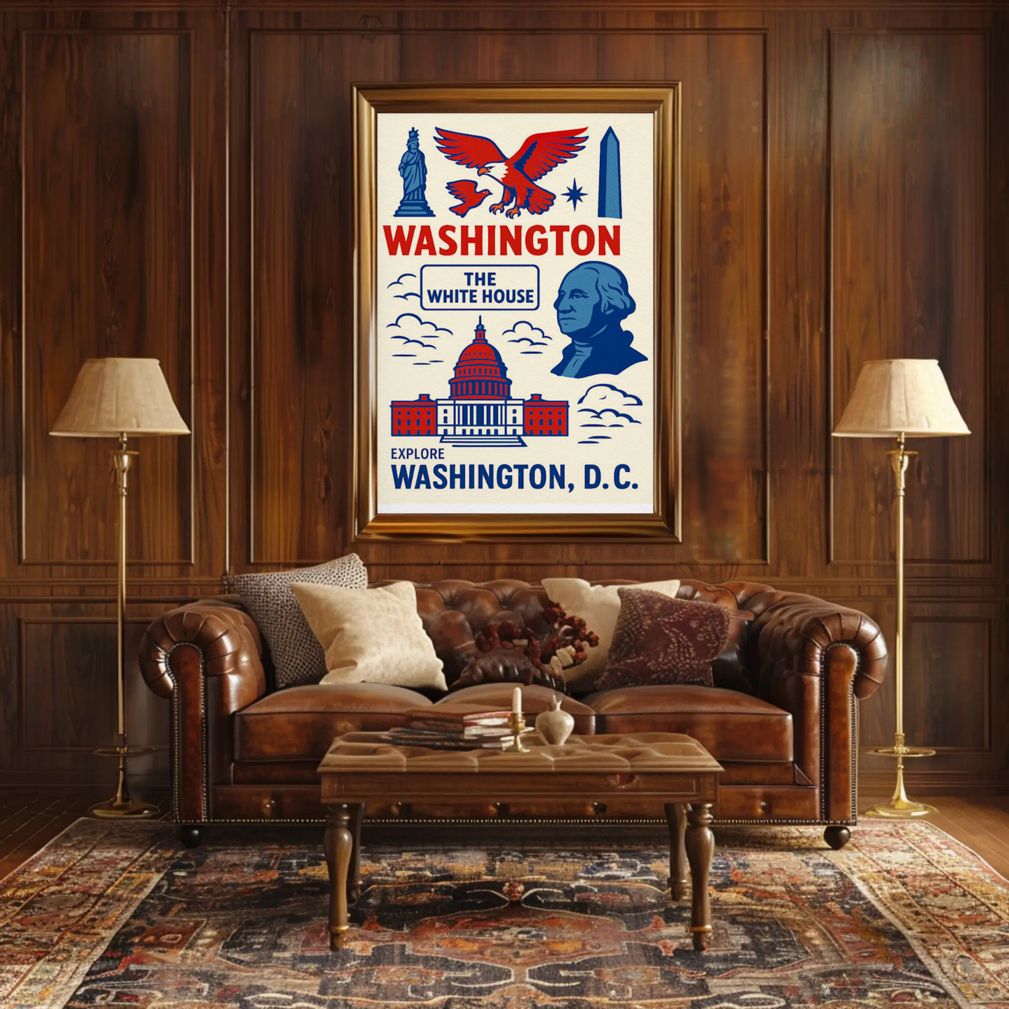 Washington DC Icons White House Capitol Art Travel Poster